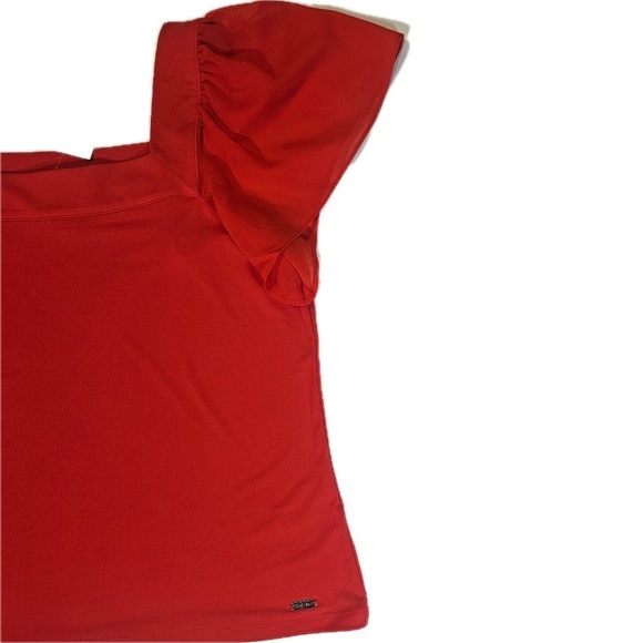 Calvin Klein Shirt Womens Medium Dark Pink MODH7075 Puff Sleeve Square Neck NEW - Picture 2 of 8